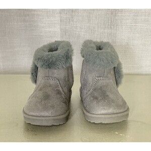 Wonder Nation Sz 3 Toddler Girl’s Gray Fur Slip-on Warm Ankle Booties Sherpa EUC